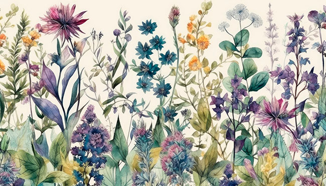 Fotomural o papel pintado flores silvestres bosque colores