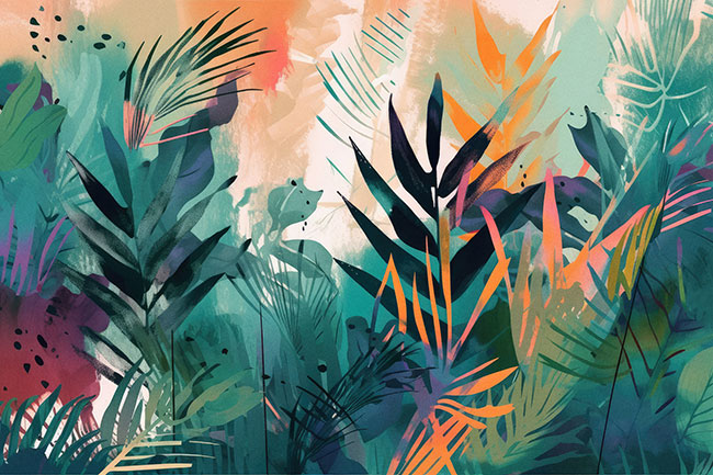 Fotomural o papel pintado dibujo palmera colores