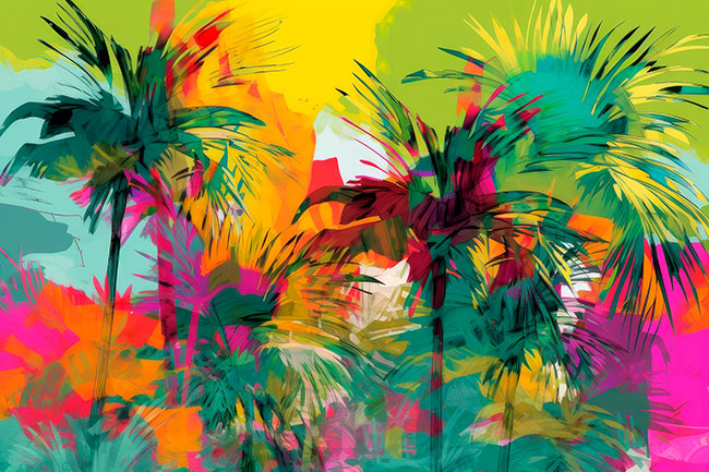Fotomural o papel pintado jungla palmeras coloridas