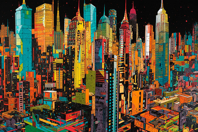 Fotomural o papel pintado ilustracion skyline ciudad