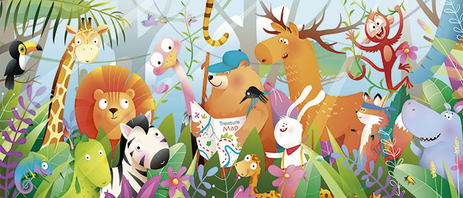 Fotomural ilustracion jungla animales infantiles