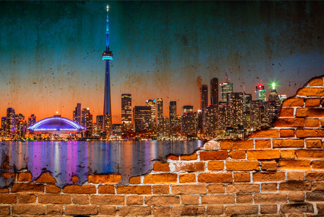 Fotomural o papel pintado canadá ciudad de noche efecto pared rota