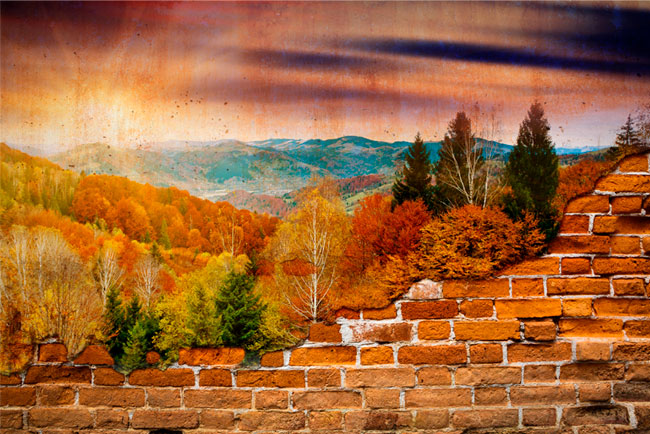 Fotomural atardecer montañas efecto pared rota