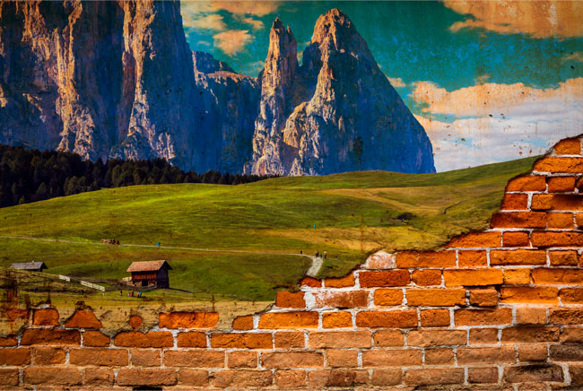 Fotomural efecto pared rota montañas dentadas