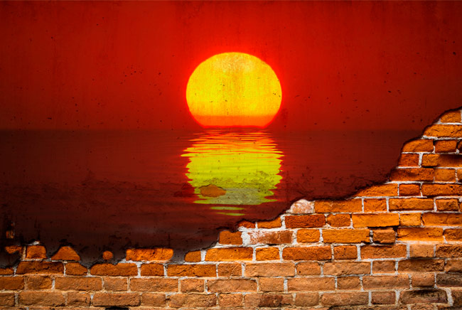 Fotomural efecto pared rota atardecer mar