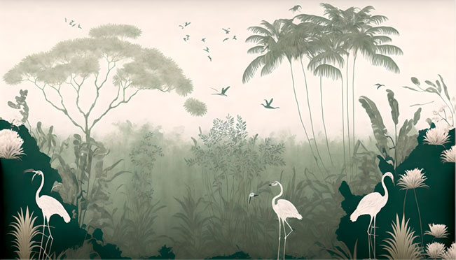 Fotomural o papel pintado ilustración vintage tropical
