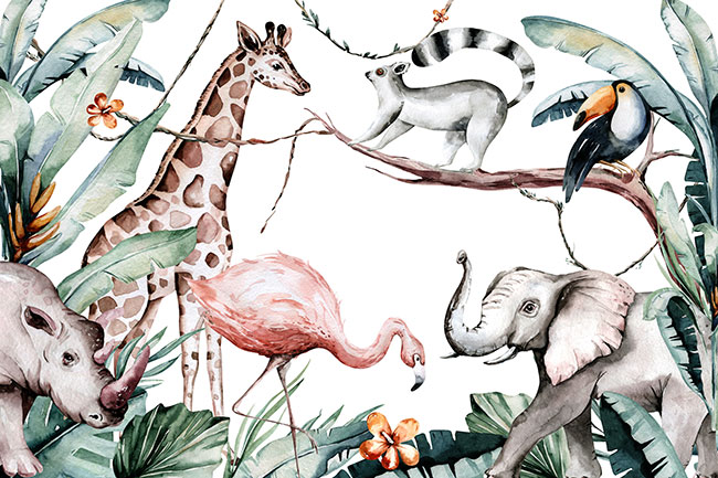 Fotomural o papel pintado animal selva acuarela