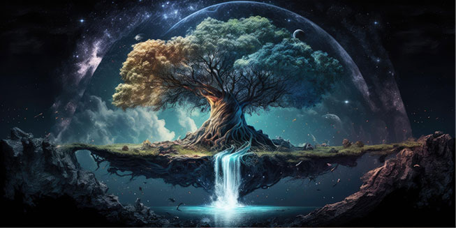 Papel pintado o fotomural árbol de la vida en el espacio