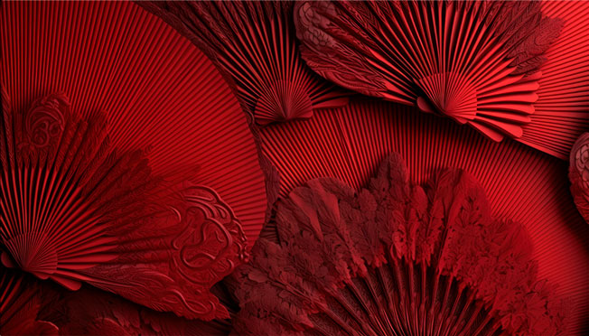 Papel pintado o fotomural juvenil abanicos rojos