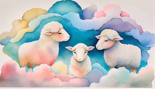 Papel pintado acuarela ovejas dulces sueños