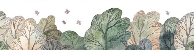 Fotomural o papel pintado ilustración bosque pájaros