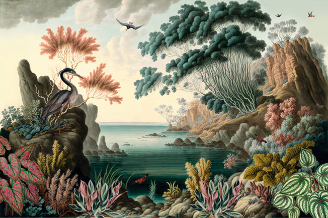 Papel pintado o fotomural paisaje mar y aves