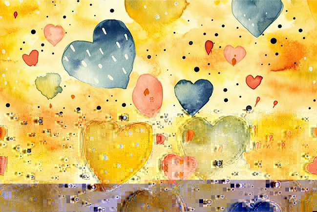 Fotomural dibujo corazones en acuarela infantil