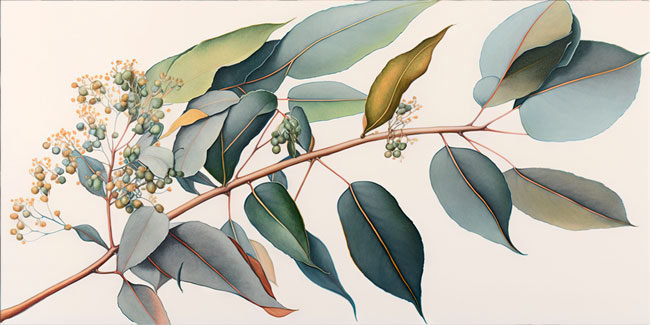 Papel pintado o fotomural dibujo hojas eucalipto