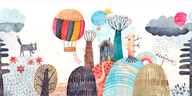 Papel pintado o fotomural dibujo infantil aventuras globo