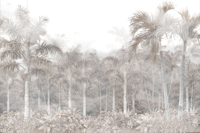 Papel pintado paisaje tropical en tonos sepia