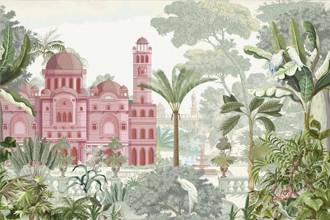 Papel pintado o fotomural palacete en selva tropical