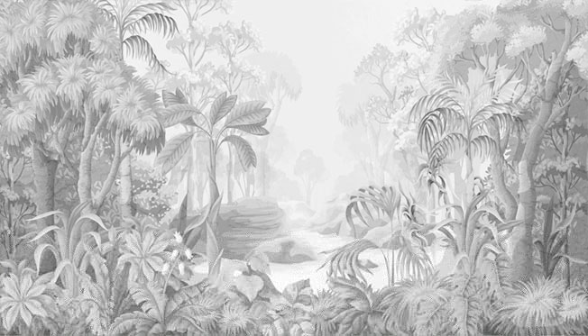 Papel pintado o fotomural dibujo selva tropical en grises