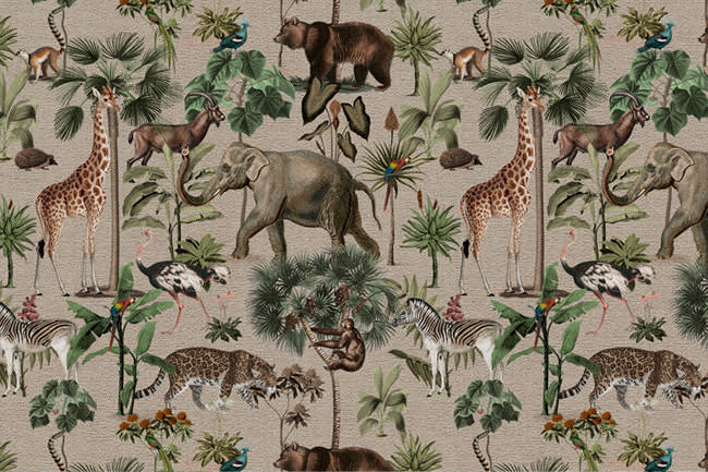 Papel pintado o fotomural dibujo animales infantil