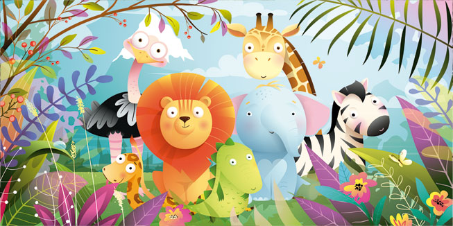 Papel pintado o fotomural dibujos animales infantil