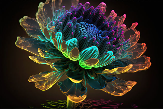 Papel pintado o fotomural flor 3d colores neón