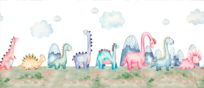 Fotomural infantil ilustración acuarela dinosaurios