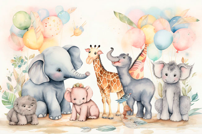 Papel pintado o fotomural ilustración infantil animales