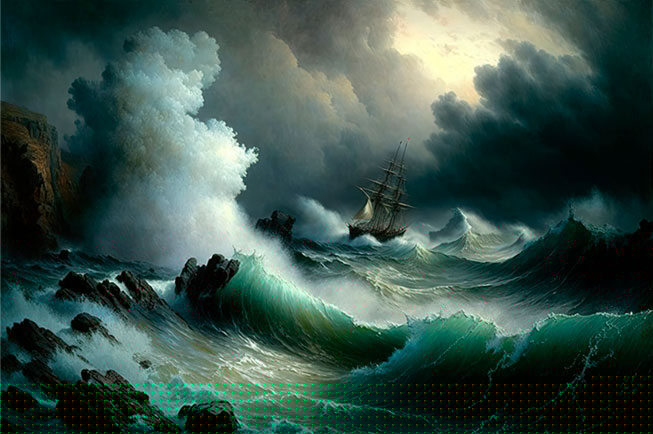 Papel pintado o fotomural ilustración barco navegando la tormenta