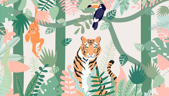 Papel pintado o fotomural ilustración animales selva