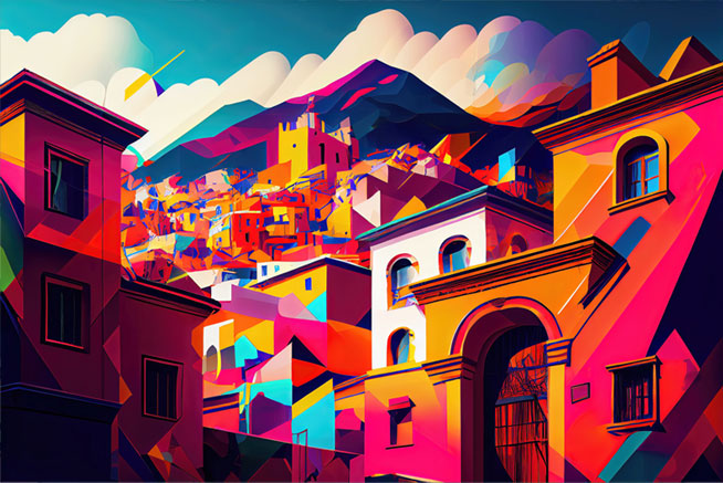 Papel pintado o fotomural ilustración moderna pueblo