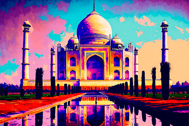 Papel pintado o fotomural ilustración colorida taj mahal