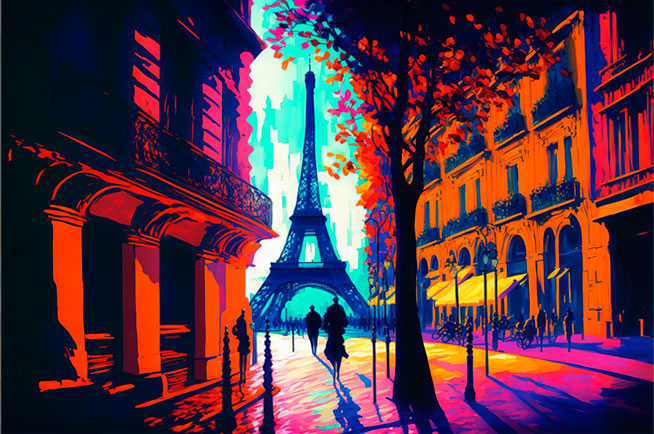 Papel pintado o fotomural ilustración colorida torre eiffel parís