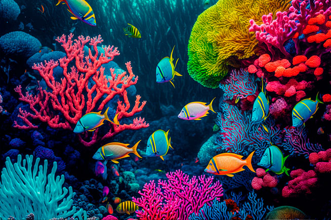 Papel pintado o fotomural ilustración mundo marino corales