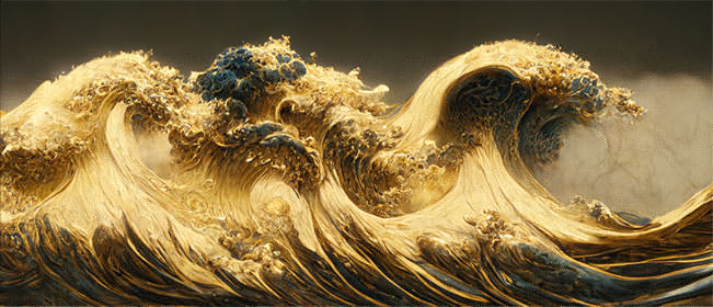 Papel pintado o fotomural olas 3d doradas