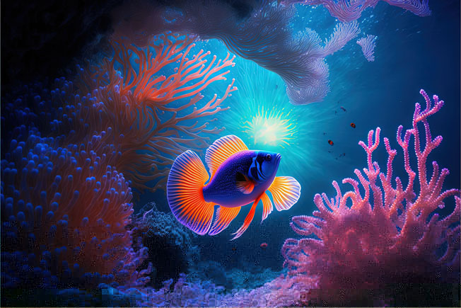 Fotomural ilustración pez color neón