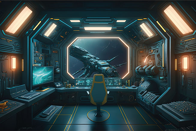 Papel pintado o fotomural mandos aventura en nave espacial