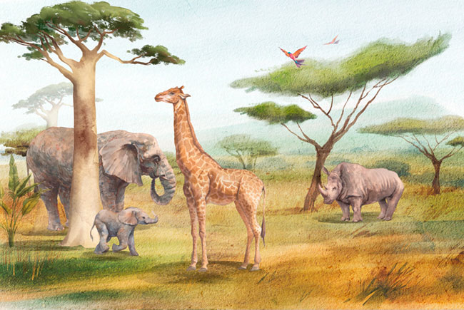 Papel pintado o fotomural paisaje sabana africa animales