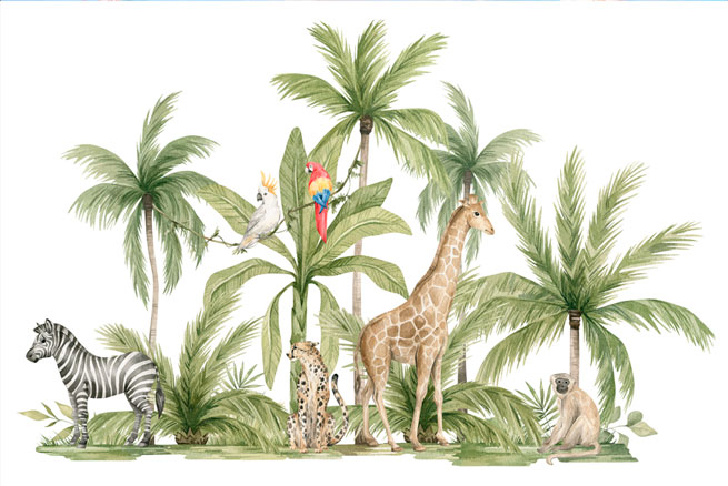 Papel pintado o fotomural paisaje safari animales
