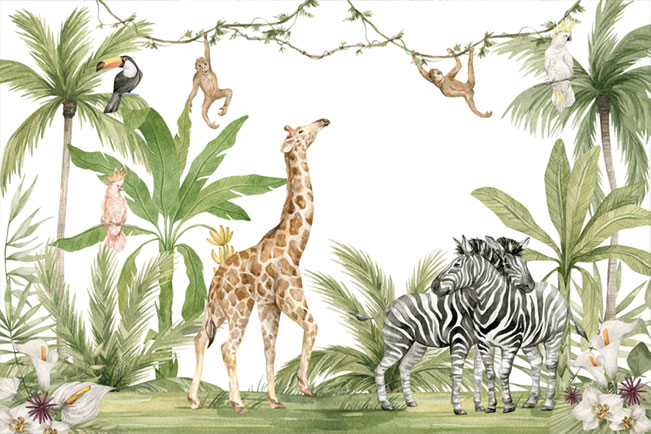 Papel pintado o fotomural paisaje troipical animales
