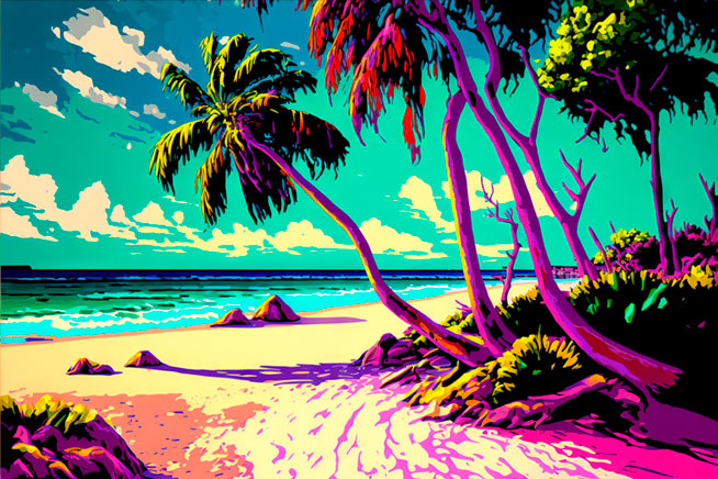 Papel pintado o fotomural playa caribeña colorida