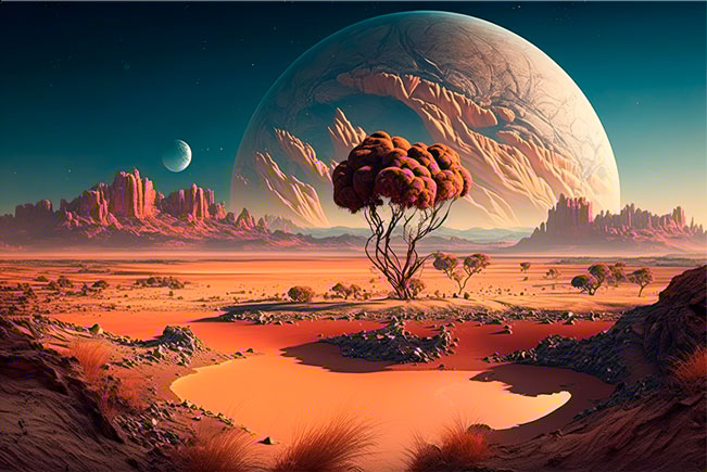 Fotomural paisaje planeta rojo ciencia ficción dos lunas