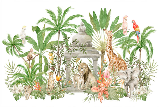 Papel pintado o fotomural paisaje tropical animales