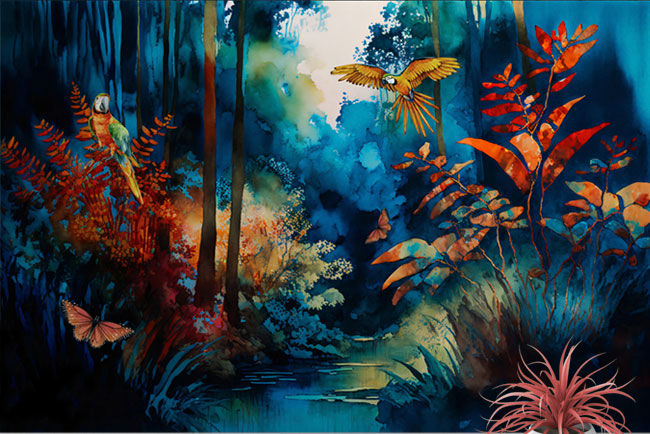 Papel pintado o fotomural acuarela paisaje tropical