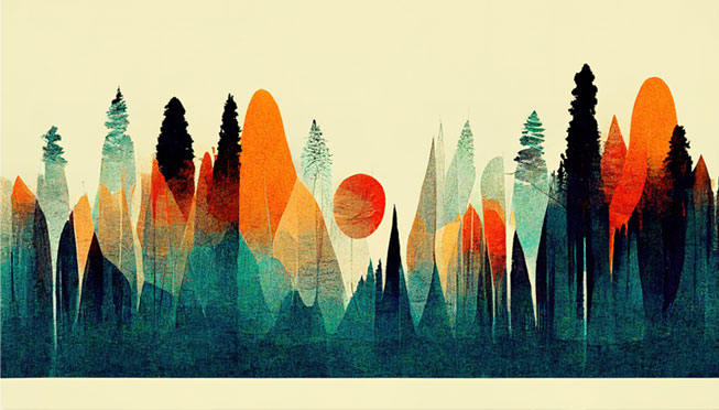 Papel pintado o fotomural paisaje bosque vintage moderno