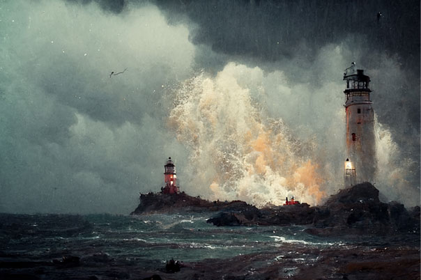 Papel pintado o fotomural pintura paisaje con faros
