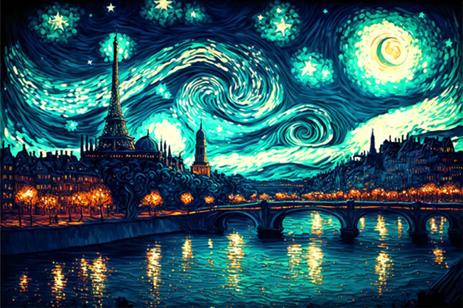 Papel pintado o fotomural skyline pintura parís estilo van gogh