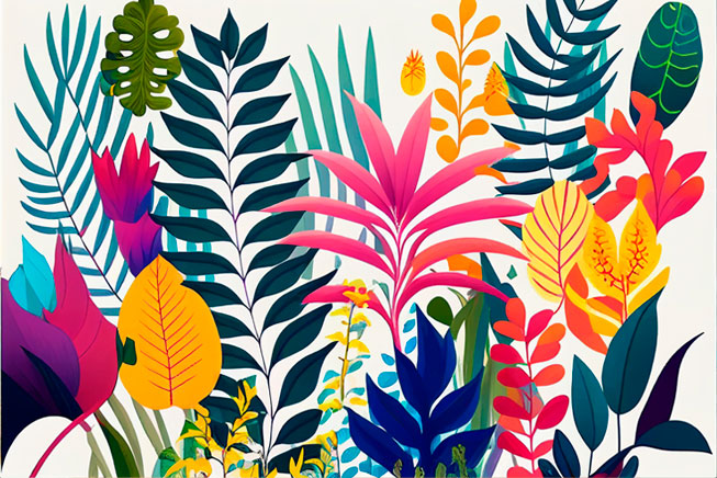 Papel pintado o fotomural ilustración juvenil plantas