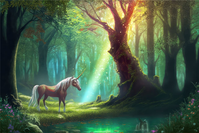 Papel pintado unicornio en bosque encantado