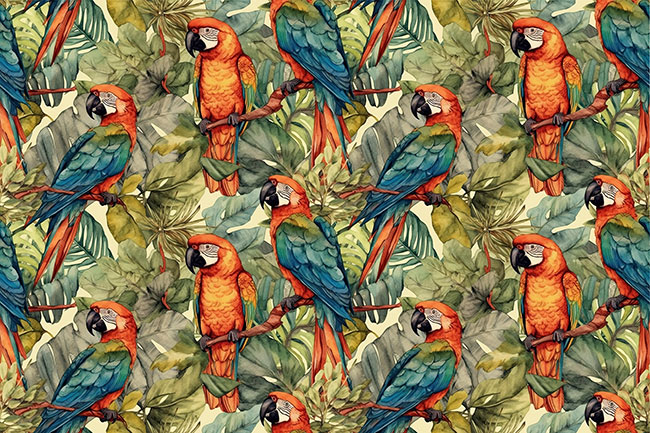 Fotomural o papel pintado loros acuarela