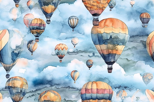 Fotomural o papel pintado globos cielo acuarela